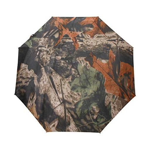 QMIN ombrello pieghevole automatico albero della foresta mimetico antivento protezione anti-uv da viaggio ombrello da pioggia compatto per donne signore uomini ragazze, multi, taglia unica