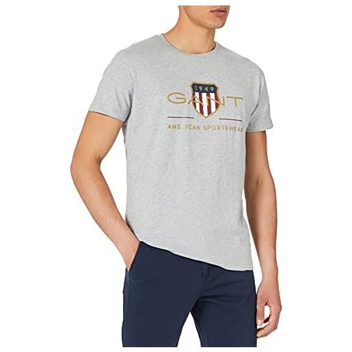 GANT d2. Archive shield ss t-shirt, t-shirt uomo, grigio ( grey melange ), m