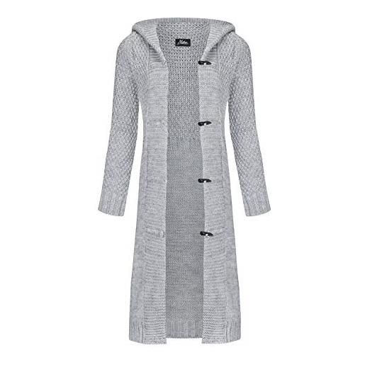 Mikos * cardigan da donna cappotto autunno lana cardigan con cappuccio lungo maglione herbs inverno beige grigio nero s m l xl 36 38 40 42 (988), nero , 44