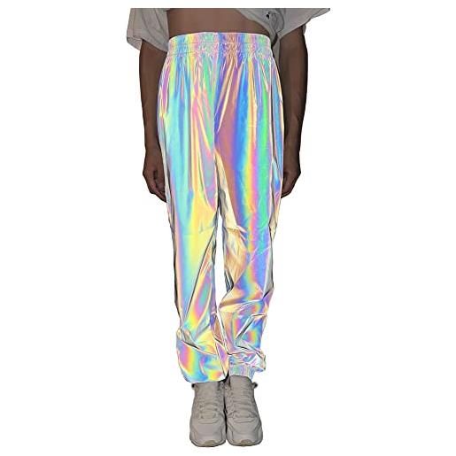 NewL rainbow pantaloni riflettenti donne marca hip hop dance pantaloni fluorescenti casual harajuku notte sporting jogger pantaloni grigio, grigio, xl