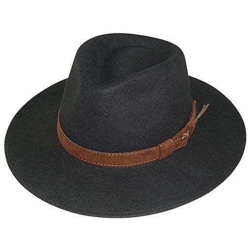 Harrys-Collection, cappello a tesa larga, pieghevole, con ampia fascia marrone di tessuto, disponibile in 3 colori nero 56