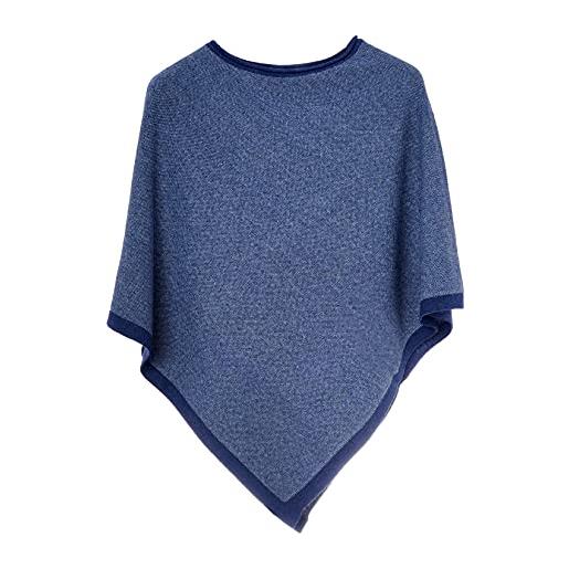 FANTASIE TERRENE poncho donna fatto a maglia in cashmere blend di alta qualità. Disegno sale e pepe. Made in italy (blue/avion)