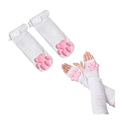 SUPTEC calzini alti a forma di zampa di gatto, graziosi e morbidi calzini 3d con dita dei fagioli a forma di zampa di gatto, calzini per ragazze e donne, set cosplay, calze bianche e calzini neri, taglia