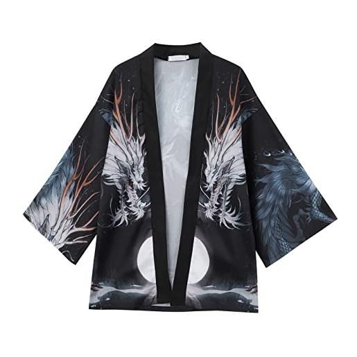 Xmiral camicia camicetta top uomo kimono cardigan camicie oversize camicia stampata modello popolare abito taoista top (m, 1bianco)