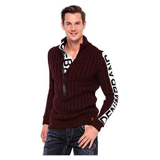 Cipo & Baxx maglione da uomo a maglia grossa, con cappuccio bordeaux ecru xxl