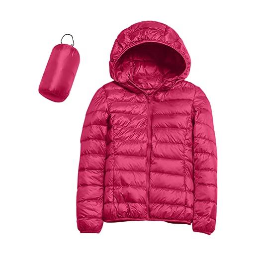 LOIJMK giacca corta invernale da donna, calda, a maniche lunghe, con tasche e cappuccio, piumino lucido, giacca trapuntata, casual, leggera, da donna, tinta unita, per attività all'aria aperta, rosa