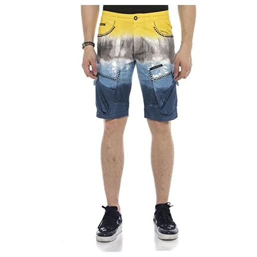 Cipo & Baxx colorblock ck211 - pantaloncini da uomo in denim, con tasche cargo, per il tempo libero giallo-blu 42