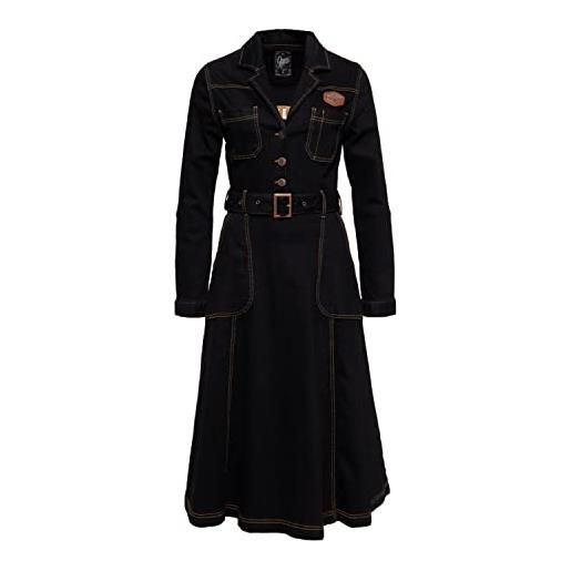 Queen Kerosin abito da donna vintage in denim | workwear | linea a | regular fit motor queen service, nero , xs