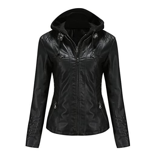 Peuignao giacca similpelle donna giubbotto giubbino ecopelle giacca biker jacket donna giubbotto similpelle faux leather jacket donna giacche ecopelle giacca bikers finta pelle donna con cappuccio cammello l