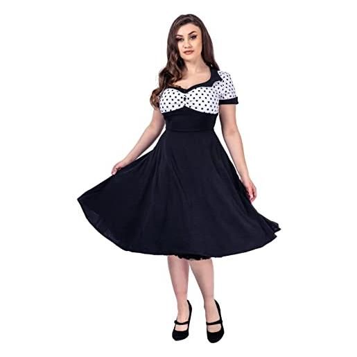 Ro Rox abito donna polka dot contrasto anni '50 swing retro rockabilly carino ed elegante, nero & bianco, xl