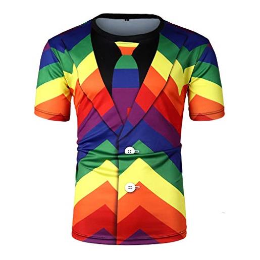 Xmiral maglietta uomo moda girocollo slim casual stampa 3d camicie colorate camicette top (xxl, 2rosso)