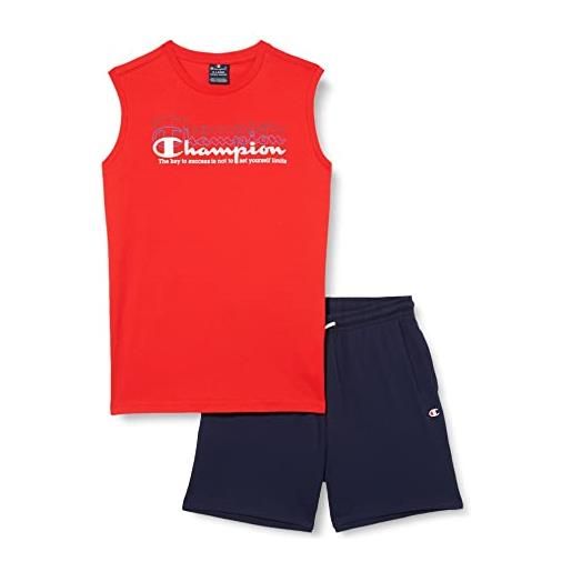 Champion legacy graphic shop double logo s/l t-shirt & shorts completo, (rosso/blu marino), 3-4 anni bambini e ragazzi