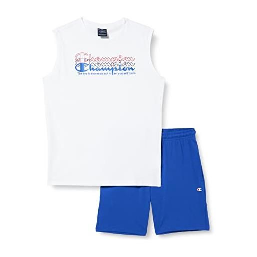 Champion legacy graphic shop double logo s/l t-shirt & shorts completo, (bianco/blu cobalto), 13-14 anni bambini e ragazzi