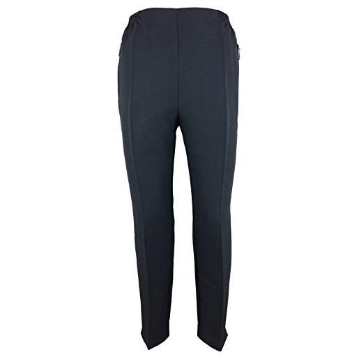 K-Milano pantaloni da donna con elastico in vita, molto adatti per anziani, pantaloni della nonna, tasche sicure con zip e pieghe, grigio. , 42-44