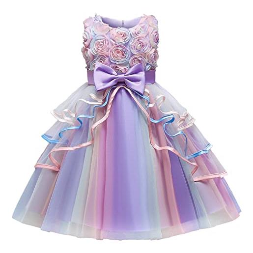 NNJXD fiore ragazza colorato principessa vestito tutu compleanno nozze festa formale abito taglia(110) 3-4 anni 736 viola-a