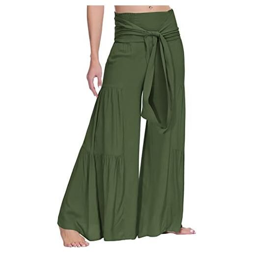 Maeau - donna pantaloni larghi estate pantaloni gamba larga pantaloni a vita alta eleganti pantaloni yoga spiaggia jogger casual taglie forti - xl - verde