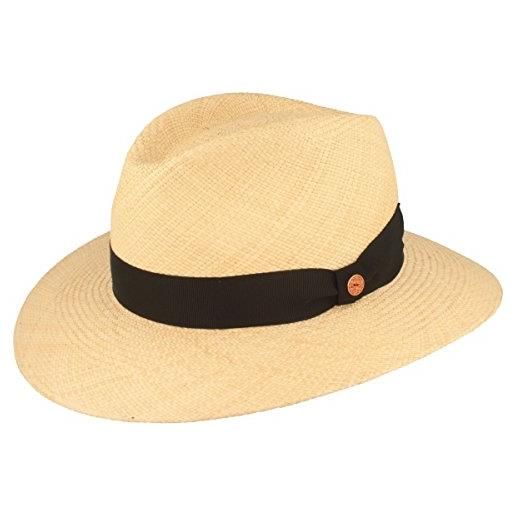 Mayser cappello di paglia originale panama in ecuador - cappello estivo intrecciato a mano uv 60 w 80 - cappello impermeabile antirottura, natura - nastro nero, 62