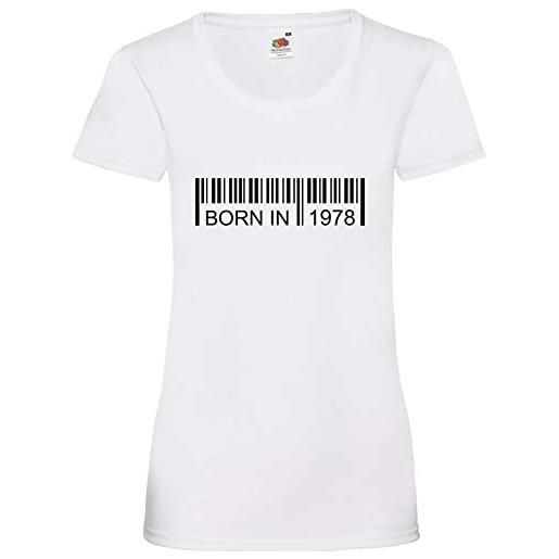 shirt84 born in 1978 - maglietta da donna con codice a barre, bianco, xs