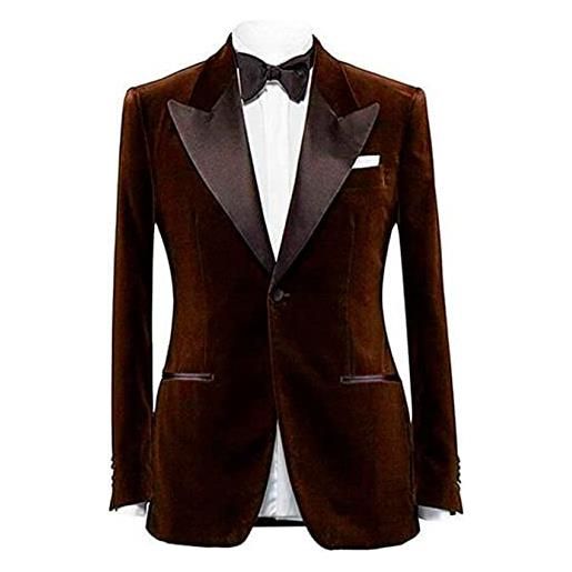 Botong giacca da uomo con risvolto in velluto con un bottone smoking blazer prom party cappotto casual giacca cena cappotto, marrone, 62