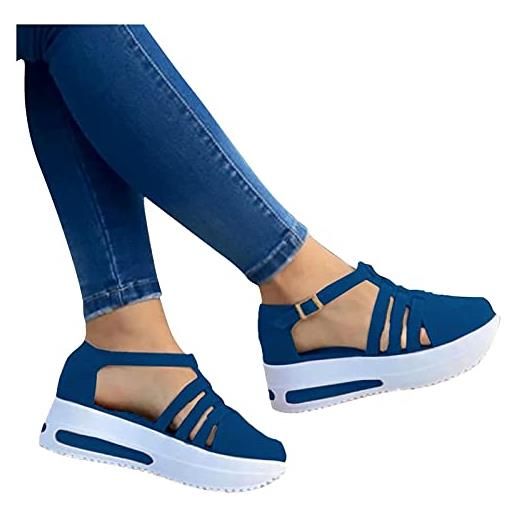 DondPO 2022 scarpe estive donna scarpe donna chiuse con tacco sandalo sale bianco elegante 43 nero 40 tacco a blocco donna piatte pantofole estive spiaggia sandali casual, blu, 44