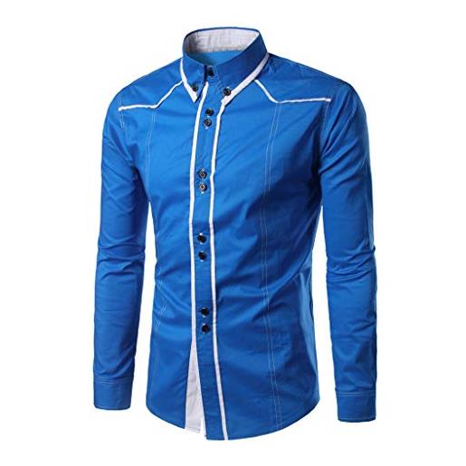 Xmiral camicia elegante premium casual interno contrast moda slim solid button colletto rovesciato t-shirt manica lunga uomo (xxl, blu)