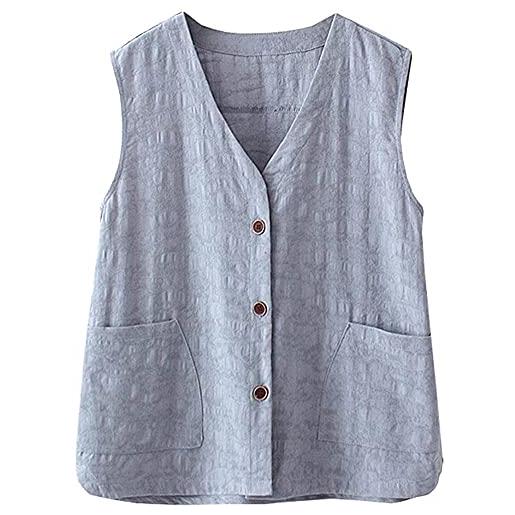 Lazutom gilet da donna in cotone e lino con scollo a v e bottoni in giù jacquard senza maniche rosso 48