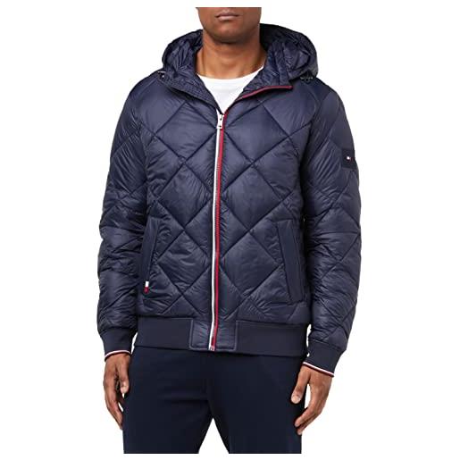 Tommy Hilfiger giacca trapuntata uomo diamond quilted hooded jacket in poliestere riciclato, blu (desert sky), m
