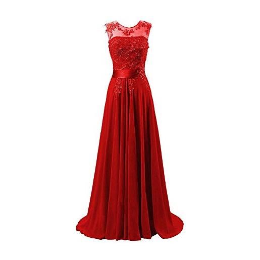 WTW women's long chiffon evening party ball prom bridesmaid wedding dress-red-14