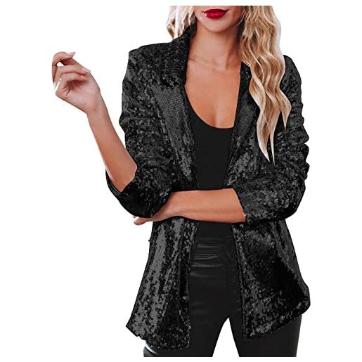 Generic giacca da donna con paillette, con paillettes, a maniche lunghe, con brillantini, per feste e feste, nero , xl