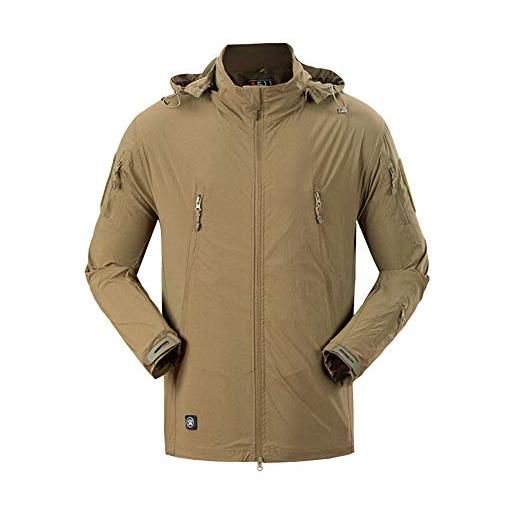 YAOTT giacca tattica impermeabile softshell da uomo, felpa con cappucio in stile militare, giacche multitasche per escursioni di caccia cachi xxl