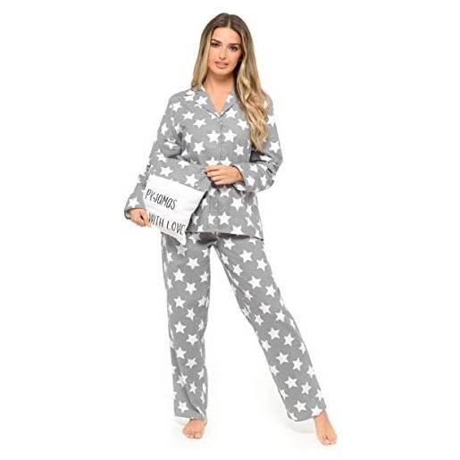 CityComfort pigiama donna due pezzi in caldo cotone con bottoni e pantaloni lunghi s - xl, idee regalo per lei (rosa, m)