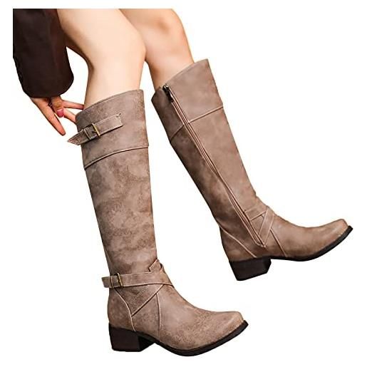 Kobilee stivali invernali donna vintage elasticizzati sexy western boots pelle camoscio curvy stivali alti stivaletti sopra il ginocchio larghi caldo anfibi stivali cowboy con tacco morbidi