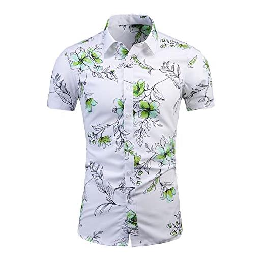 Xmiral camicia a maniche corte con stampa slim da uomo estate camicia in poliestere da spiaggia casual moda taglie forti taglie forti camicie (xl, verde)