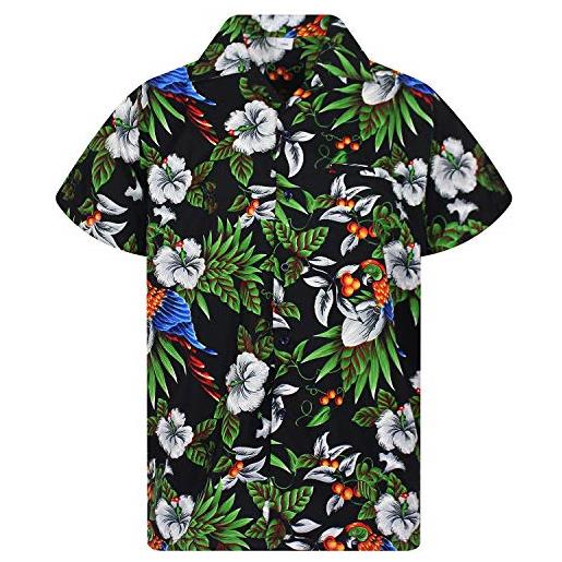 V.H.O. funky hawaiian shirt, cherry parrot, nero, 11xl