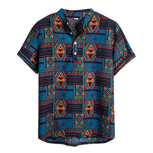 Xmiral camicia camicetta uomo etnico manica corta casual lino cotone stampa hawaiana (m, 17blu)