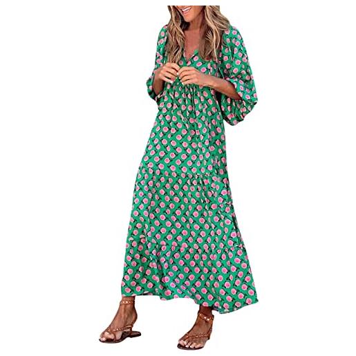 Generic vestitino estivo donna abiti alla moda da donna abito a mezza manica con stampa boho abito a maniche lunghe con scollo a v abito lungo con giunzione abito da vestito lana sexy (green, xxl)