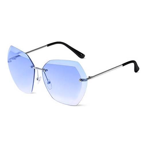 LumiSyne occhiali da sole senza montatura rettangolari donna oversized occhiali da vista gradiente trasparenti lente da taglio di diamanti montatura in metallo uv400 con custodia per occhiali