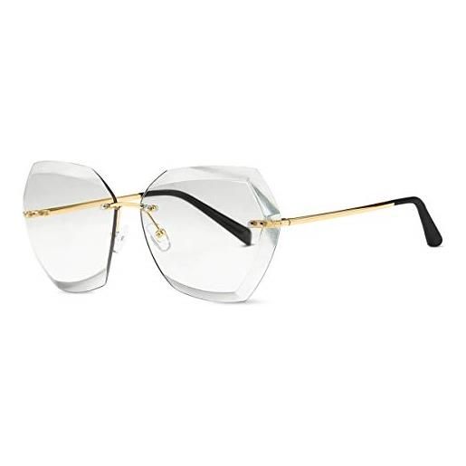 LumiSyne occhiali da sole senza montatura rettangolari donna oversized occhiali da vista gradiente trasparenti lente da taglio di diamanti montatura in metallo uv400 con custodia per occhiali