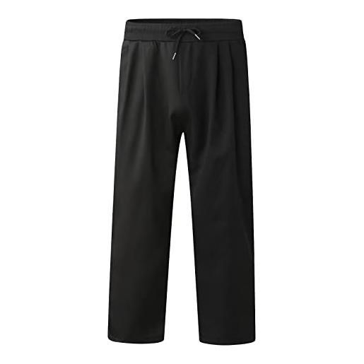 Newmybest trousers leg small straight fashion trousers with nine pants leg minutes men's wide oversized men's pants (black, m)