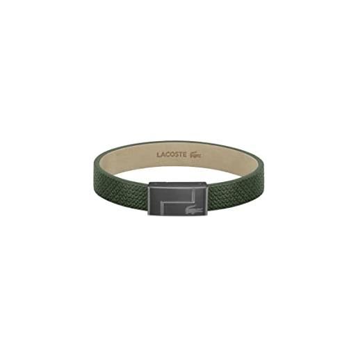 Lacoste braccialetto in pelle da uomo collezione monogram leather verde - 2040186