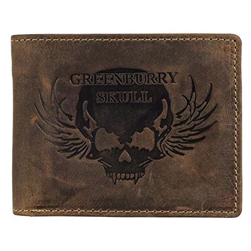 Greenburry portafoglio vintage da uomo in pelle bv-1705-skull-25, marrone