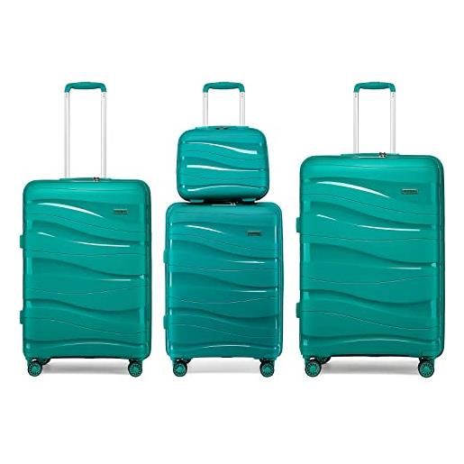 KONO set di 4 valigia rigida e borsa da toilette bagaglio a mano valigie con tsa lucchetto e 4 ruote pp leggero(turchese)