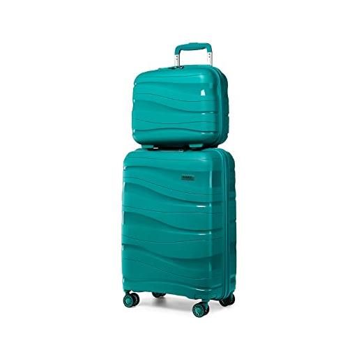 KONO set di 2 valigia rigida trolley e borsa da toilette bagaglio da cabina piccolo bagaglio a mano con tsa lucchetto e leggero(turchese)