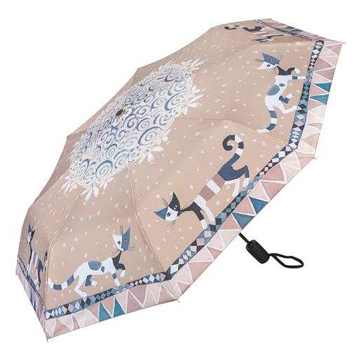 VON LILIENFELD® ombrello pieghevole rosina wachtmeister: brunello tascabile automatico leggero stabile colorato arte gatto