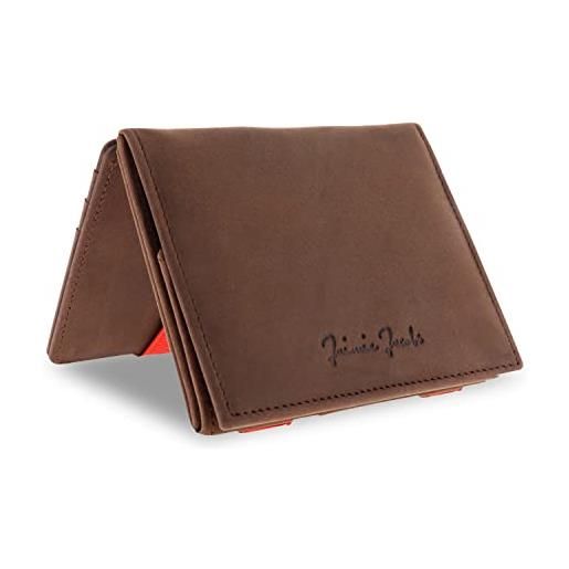Jaimie Jacobs flap boy portafoglio magico con scompartimento per monete e rfid-blocker magic wallet di pelle da uomo (abbronzatura scuro e rosso)