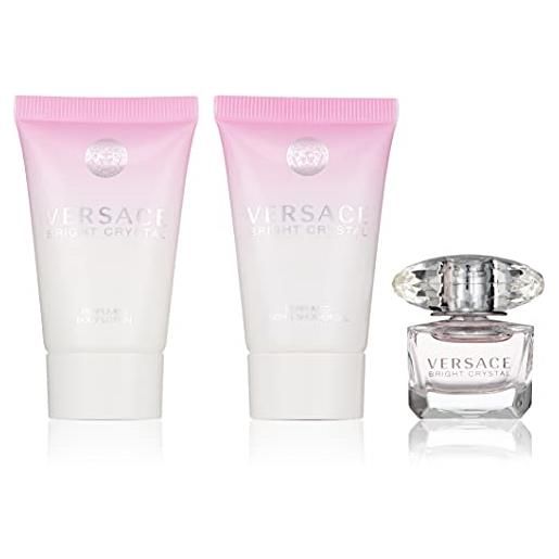 Versace bright crystal set regalo: 5ml edt + 25 ml profumato lozione per il corpo + 25 ml profumato docciaschiuma