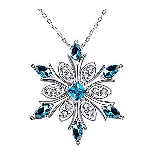 Elensan collana da donna in argento sterling 925 con ciondolo a forma di fiocco di neve con cristalli blu, cristallo, zirconia cubica