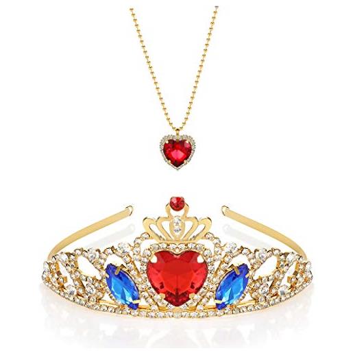 hengkaixuan evie - set di gioielli con diadema e cuore rosso con collana evie discendenti, con corona, tema tiara, principessa, natale, compleanno, regalo per ragazze
