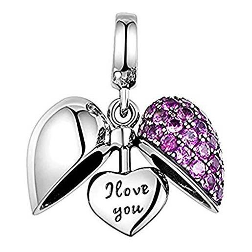 YiRong Jewelry charm a forma di cuore, in argento sterling 925, con scritta i love you, per braccialetti pandora