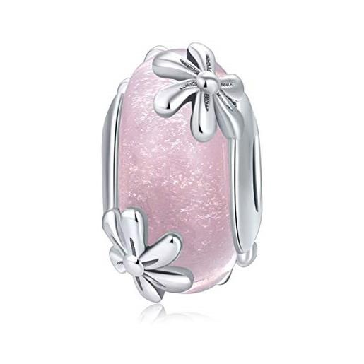 YaShuo Jewellery ciondolo in vetro di murano e argento sterling per braccialetti pandora e argento, colore: ciondoli a forma di fiore rosa. , cod. C1154